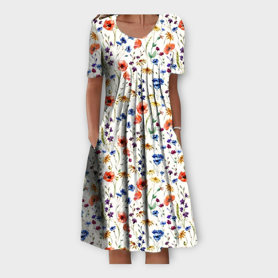 Dress with Floral Design and Short Sleeve