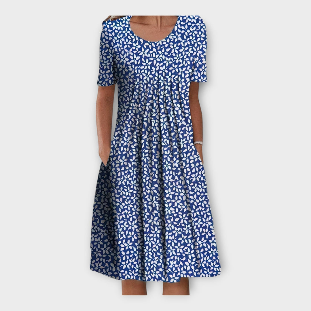 Dress with Floral Design and Short Sleeve