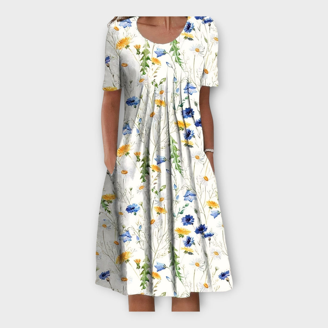 Dress with Floral Design and Short Sleeve