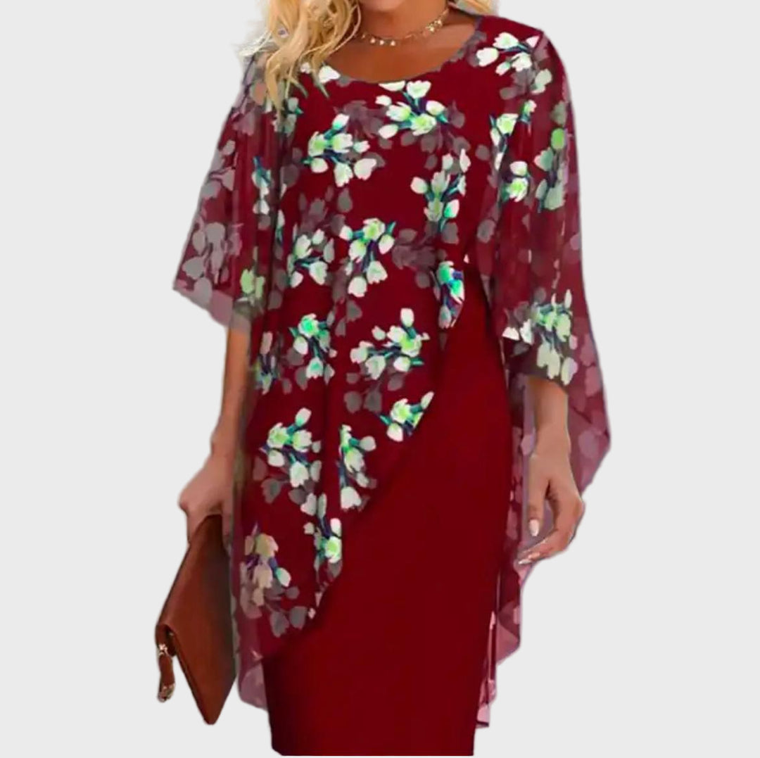 Navy Blue Floral Overlay Dress