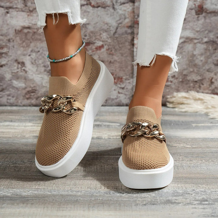 "Urban Luxe Chain Slip-Ons"