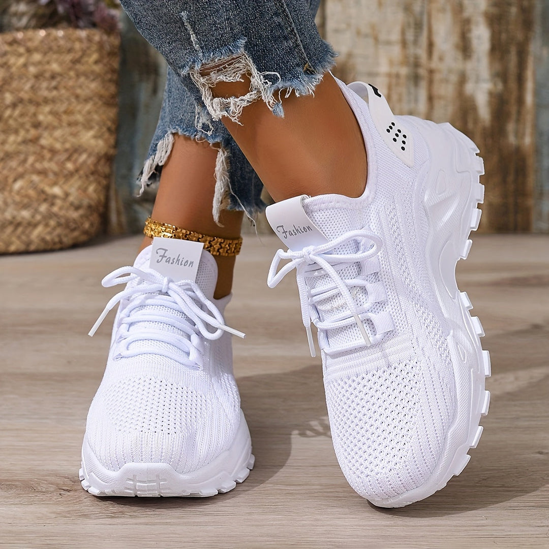 Beige Breathable Knit Sneakers