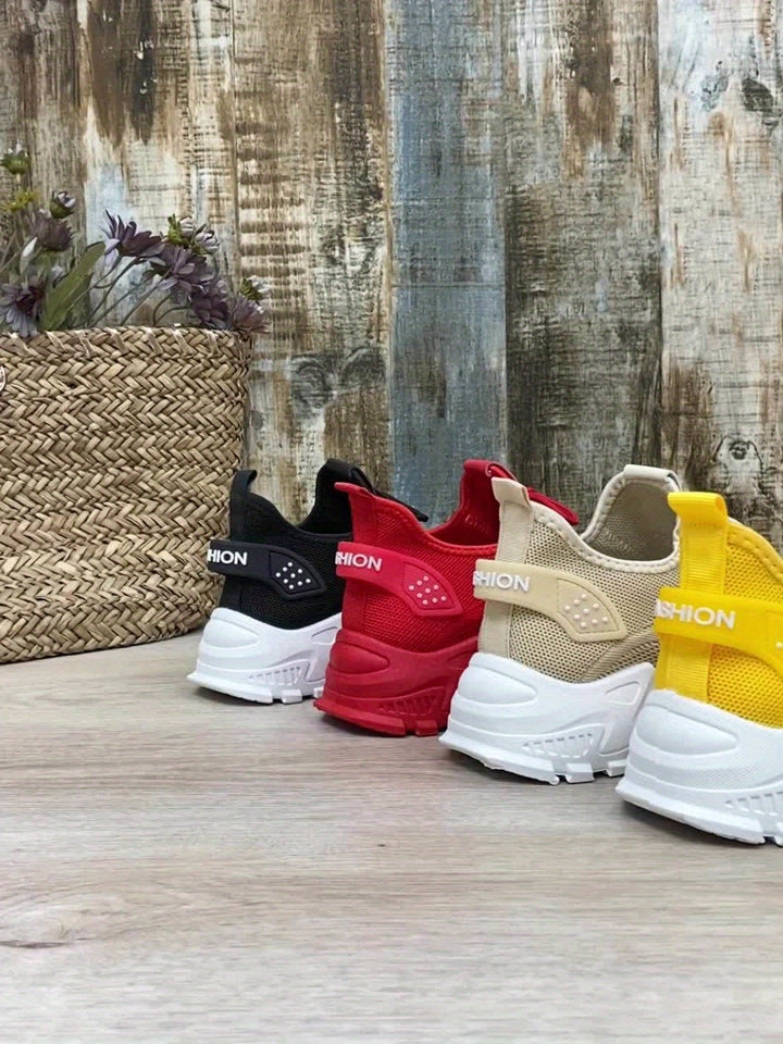 Beige Breathable Knit Sneakers