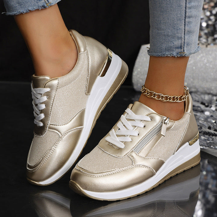 GlamRise Metallic Wedge Sneakers
