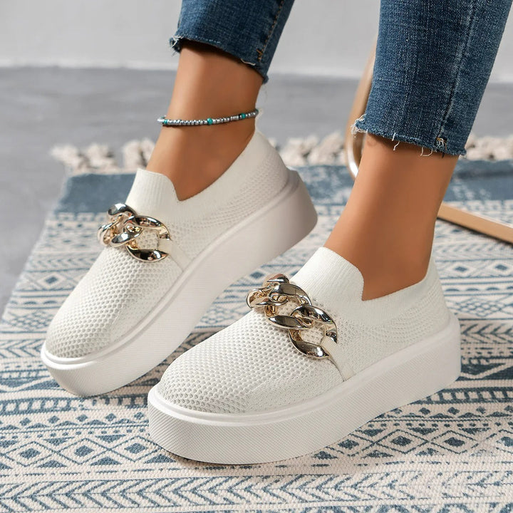 "Urban Luxe Chain Slip-Ons"