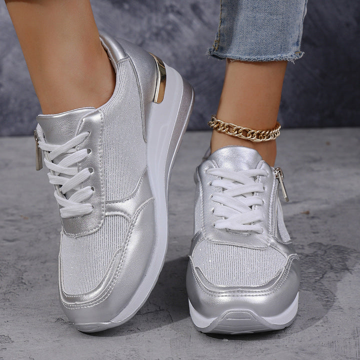 GlamRise Metallic Wedge Sneakers