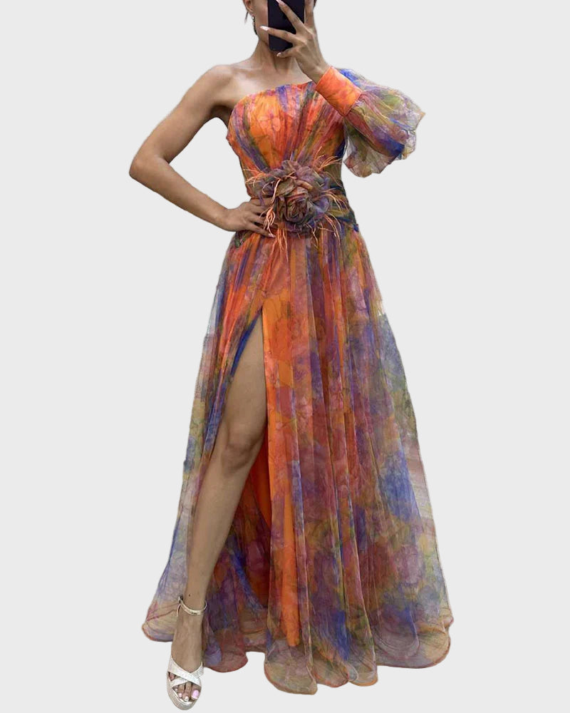 Enchanted Bloom One-Shoulder Maxi Dress