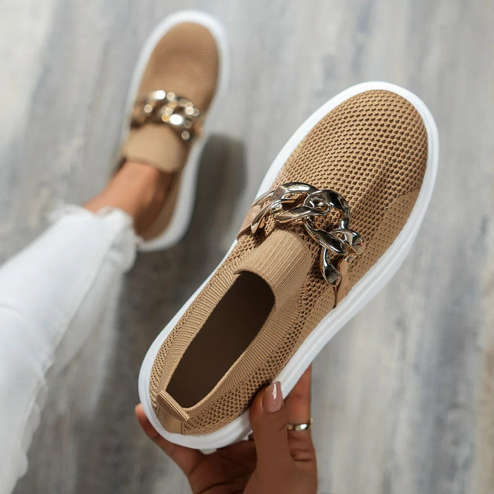 "Urban Luxe Chain Slip-Ons"