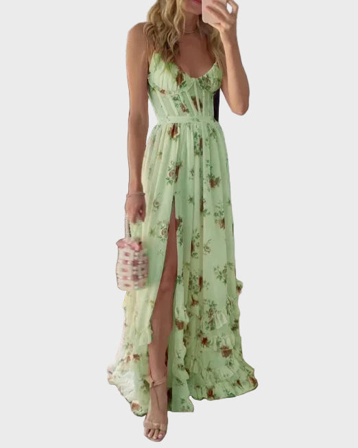 Romantic Floral Slit Maxi Dress