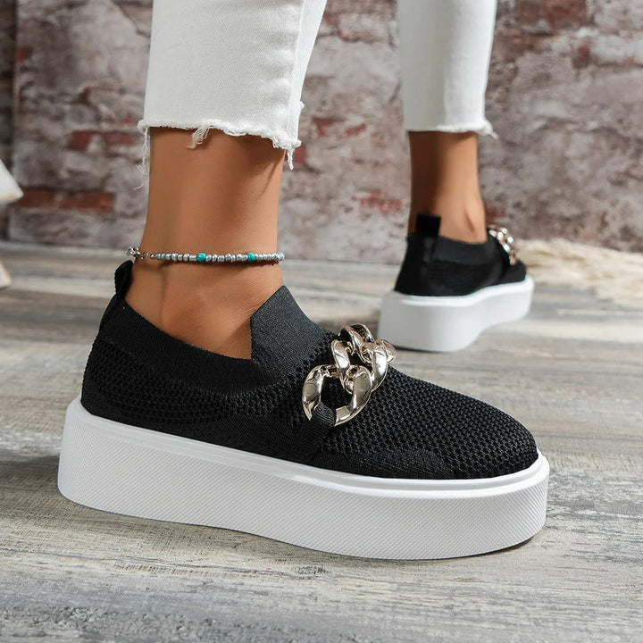 "Urban Luxe Chain Slip-Ons"