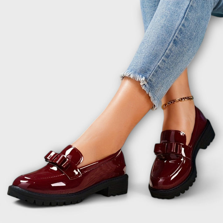 Women's Black Patent Moccasins with Bow