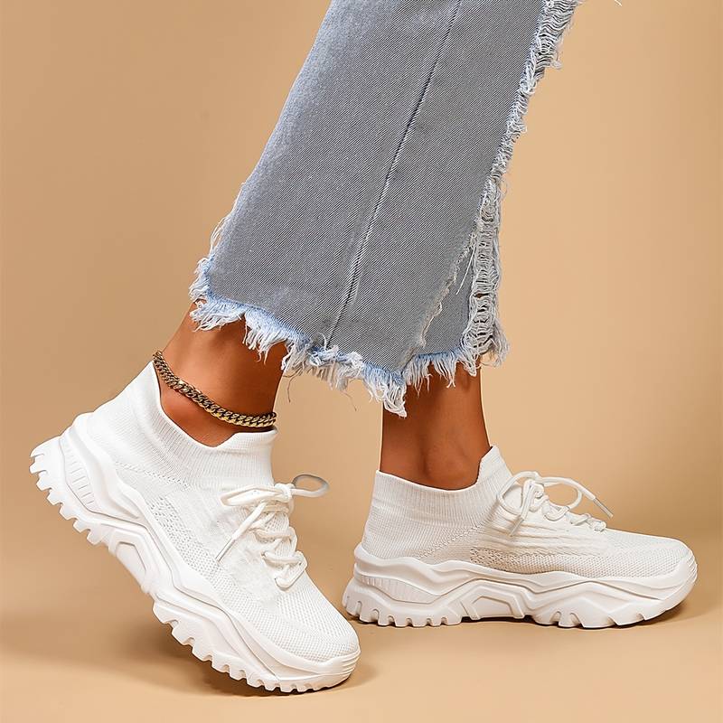 All-White Chunky Knit Sneakers