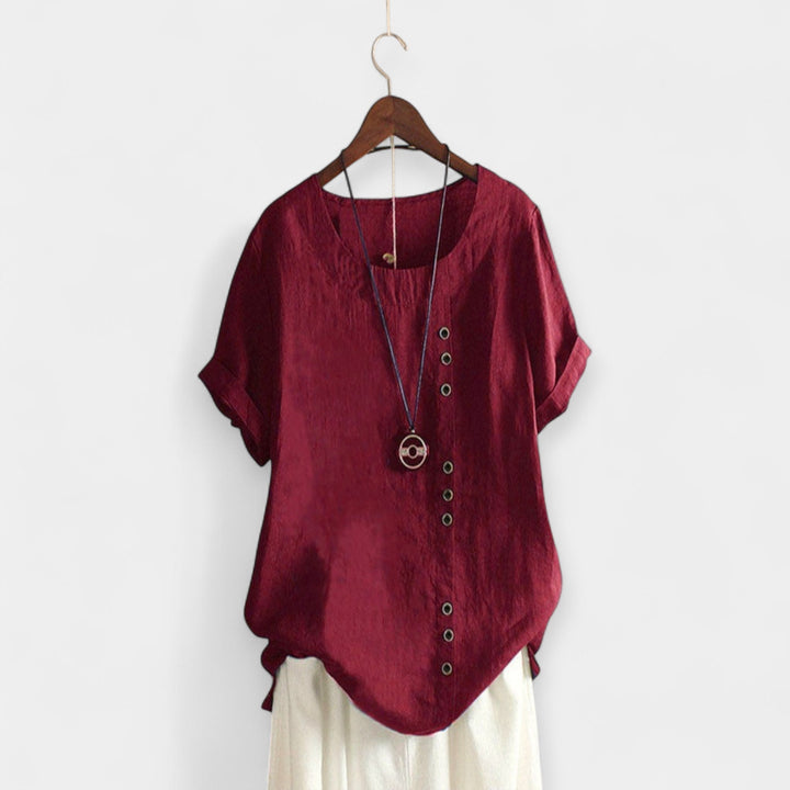 Short-Sleeve Button-Up Blouse