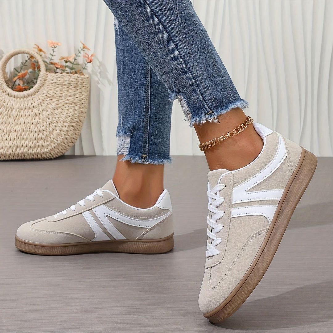 Beige Retro Lace-Up Sneakers