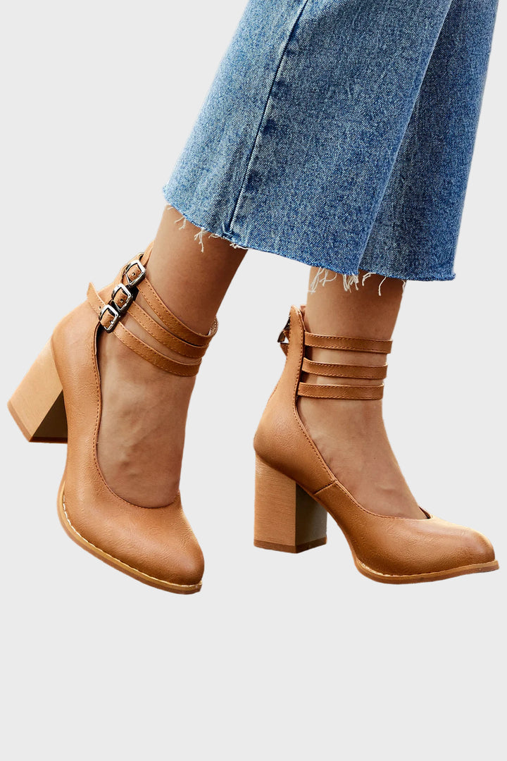 Triple Strap Elegance Block Heels