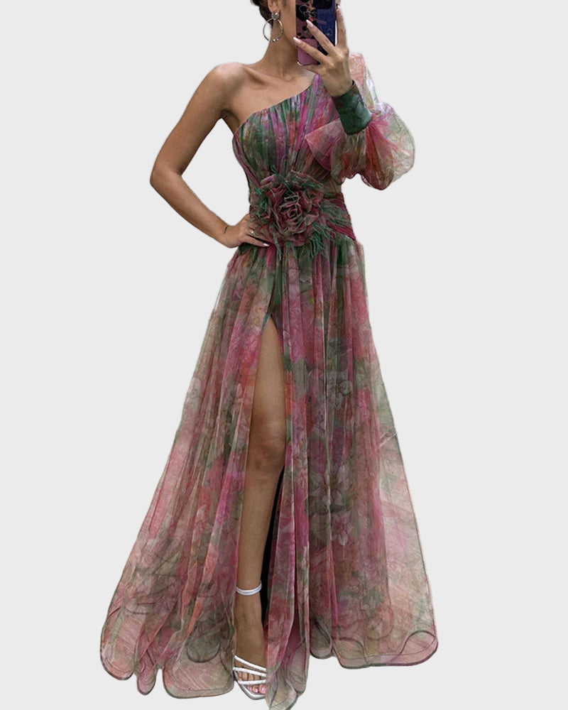 Enchanted Bloom One-Shoulder Maxi Dress