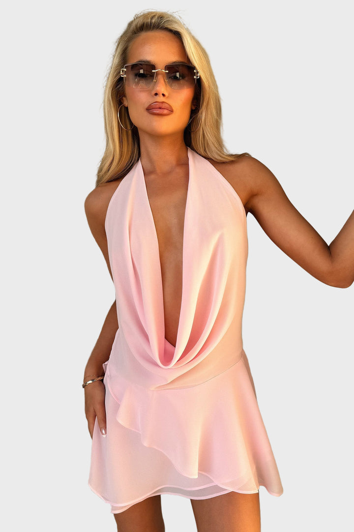 Azure Glow Draped Mini Dress
