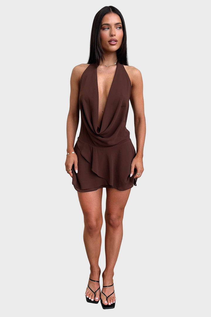 Azure Glow Draped Mini Dress