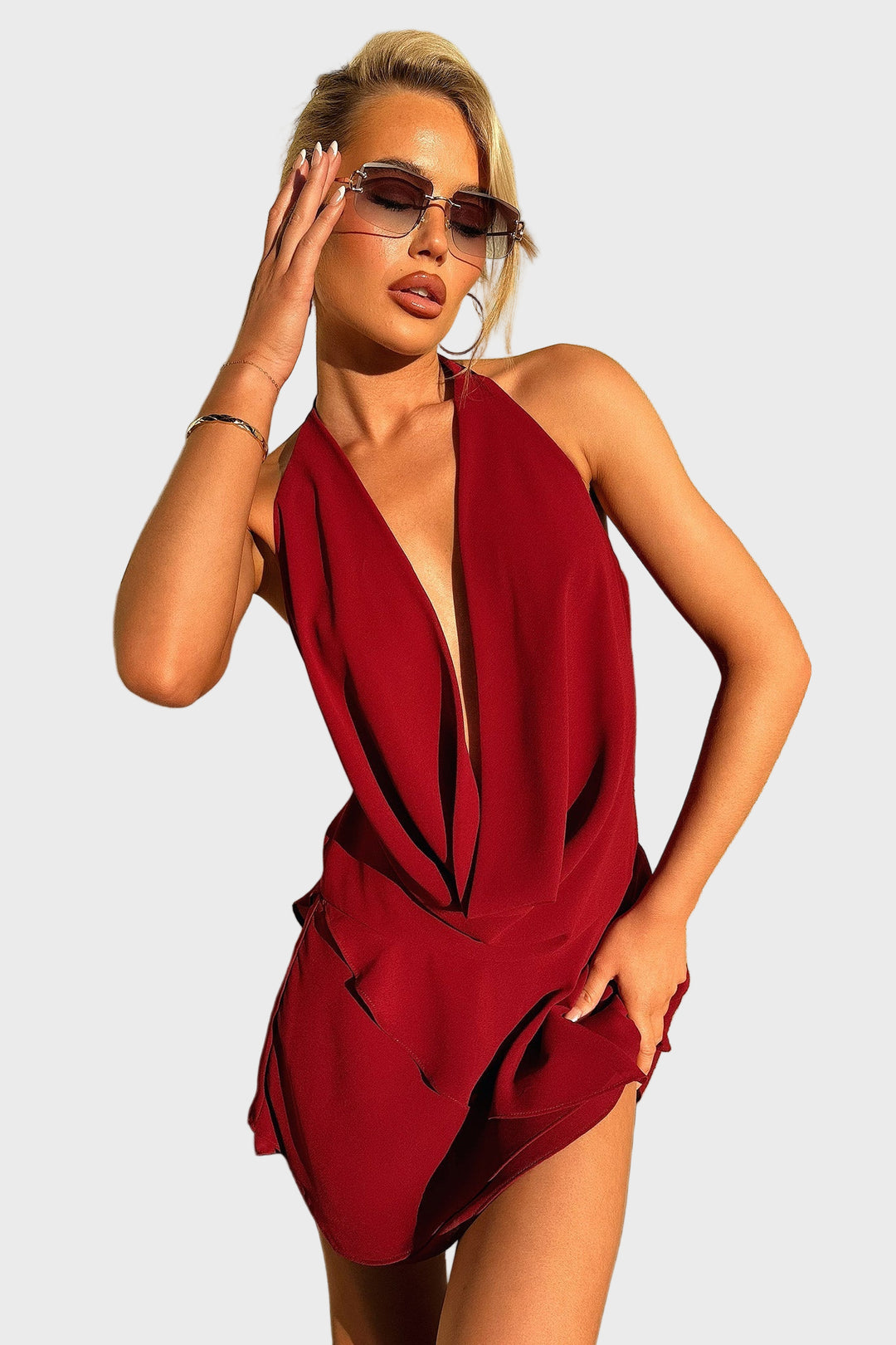 Azure Glow Draped Mini Dress
