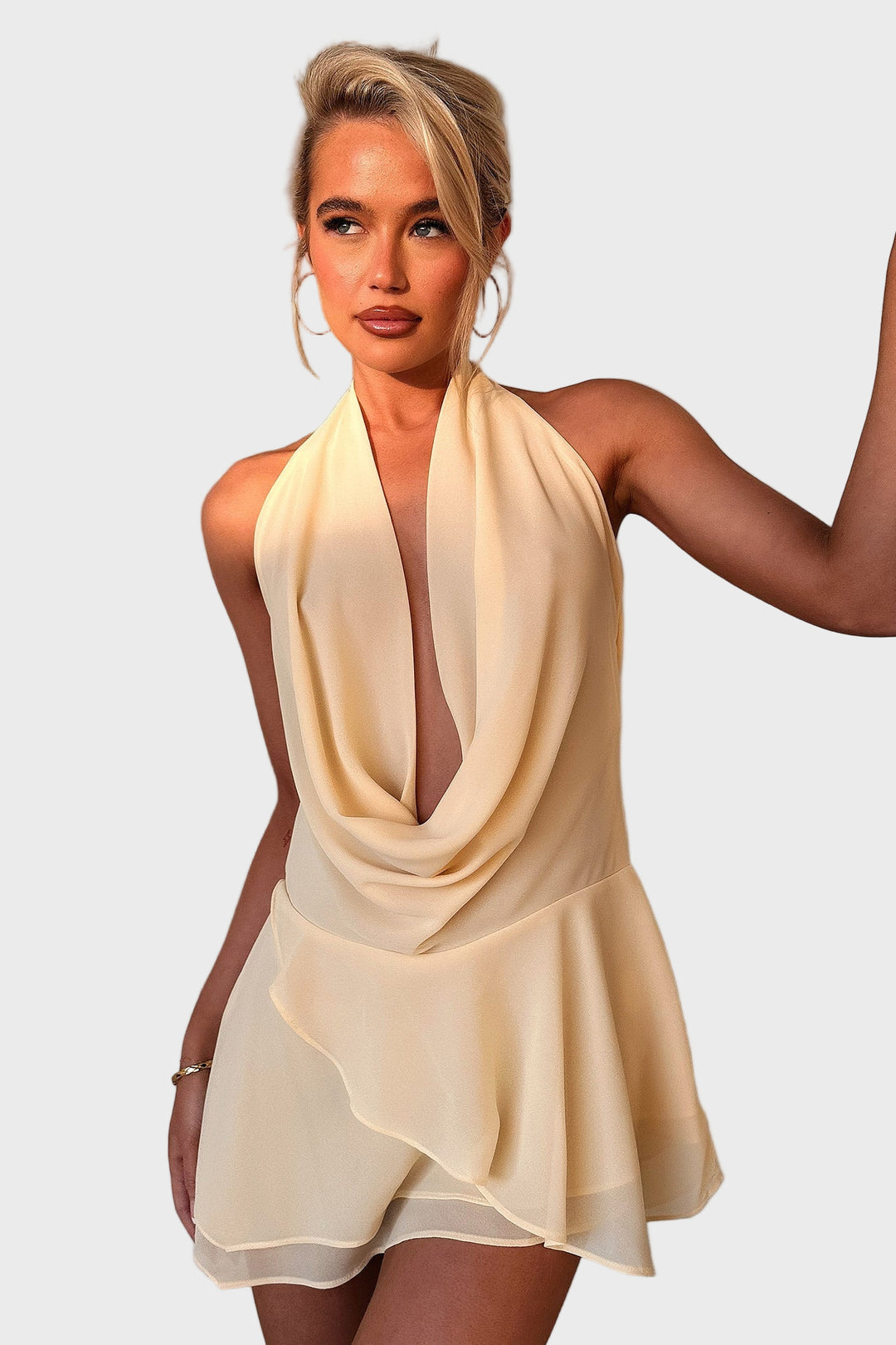 Azure Glow Draped Mini Dress
