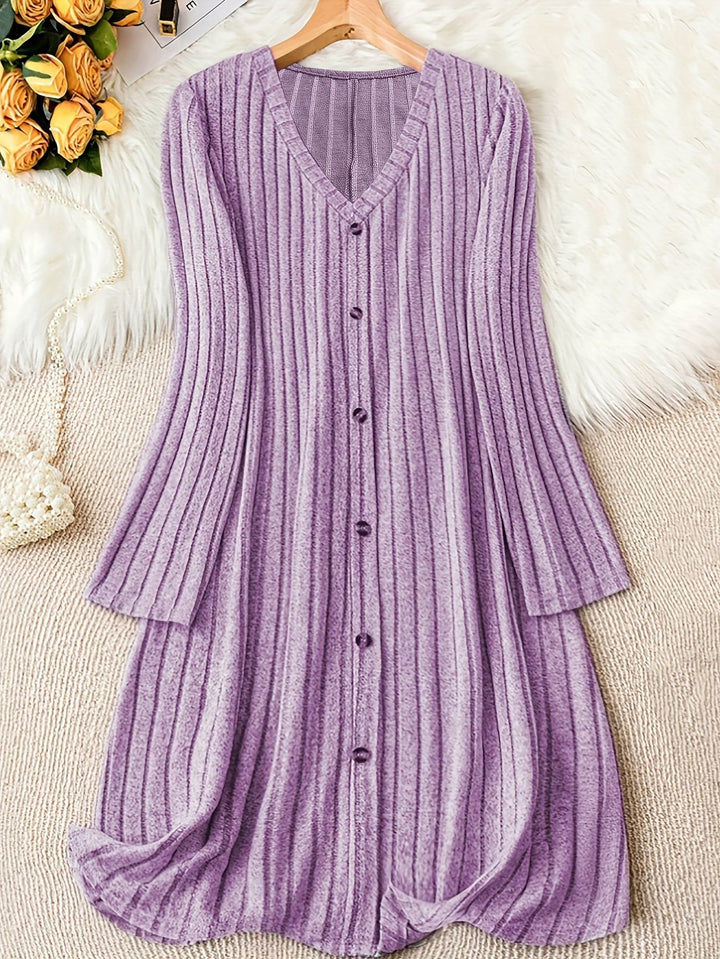 Buttoned Ribbed Knit Dress