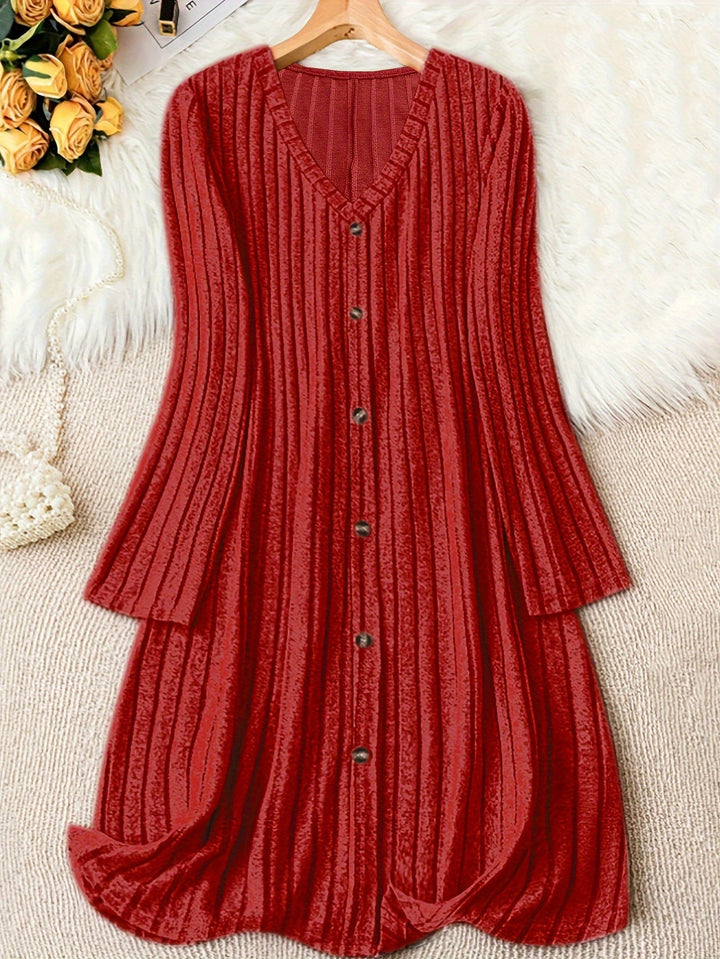 Buttoned Ribbed Knit Dress