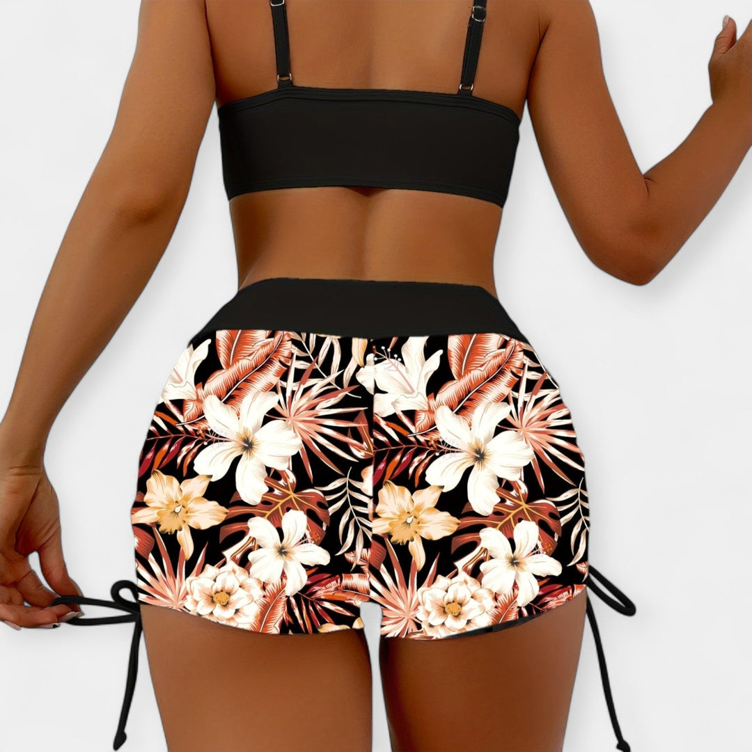 High-Waisted Bikini with Tropical Patterns
