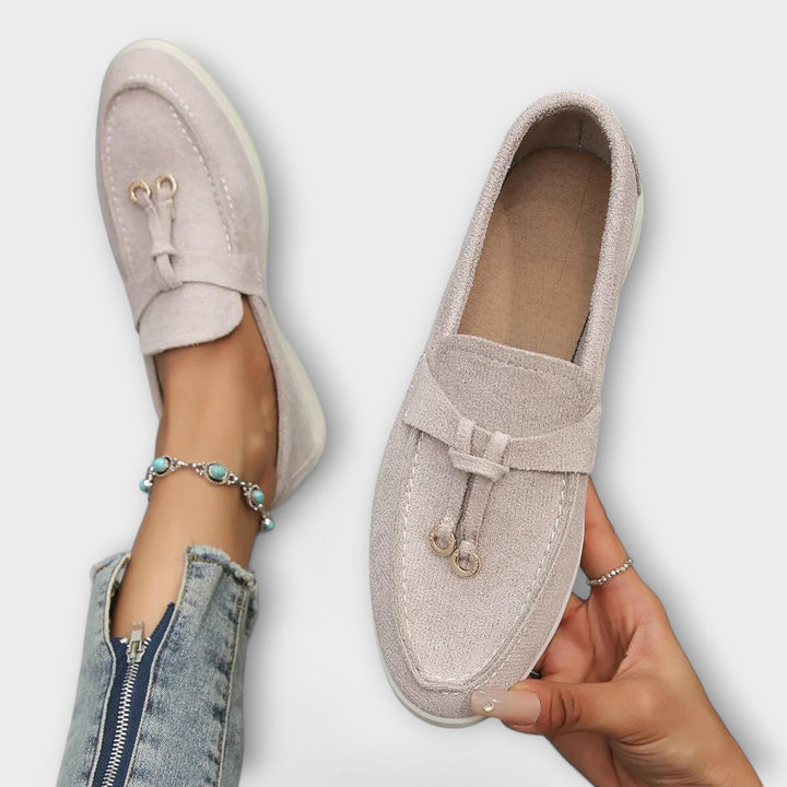 Women's Beige Loafers with Decorative Laces