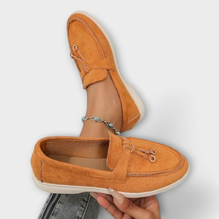 Women's Beige Loafers with Decorative Laces