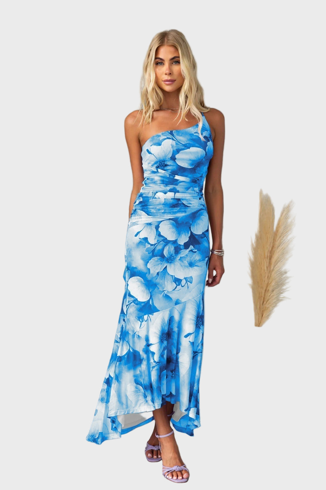 One-Shoulder Floral Midi Dress