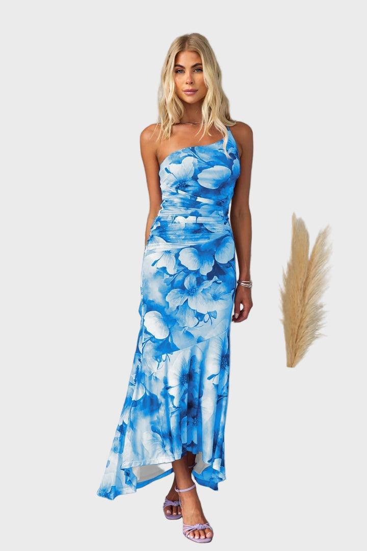 One-Shoulder Floral Midi Dress