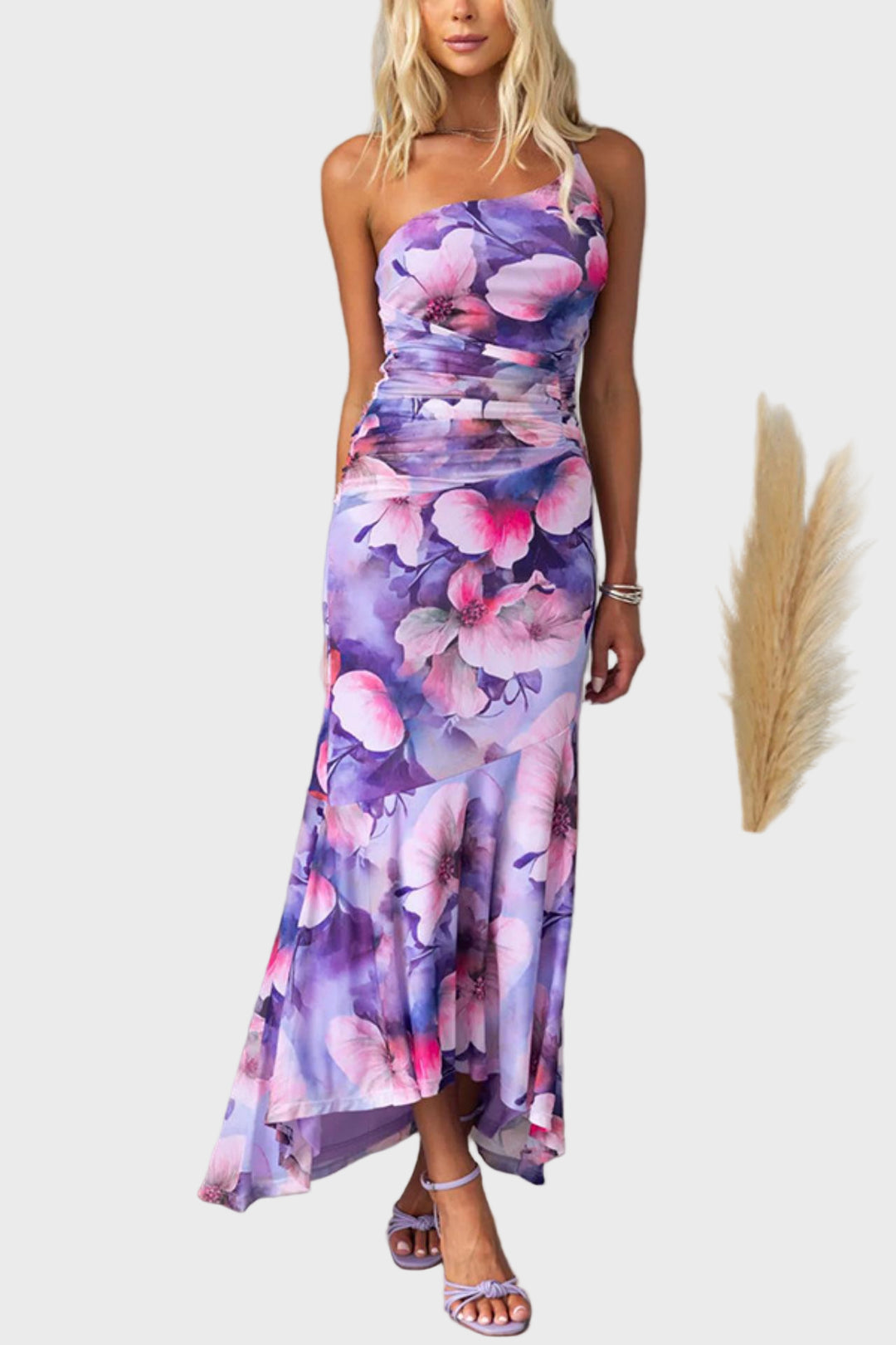 One-Shoulder Floral Midi Dress