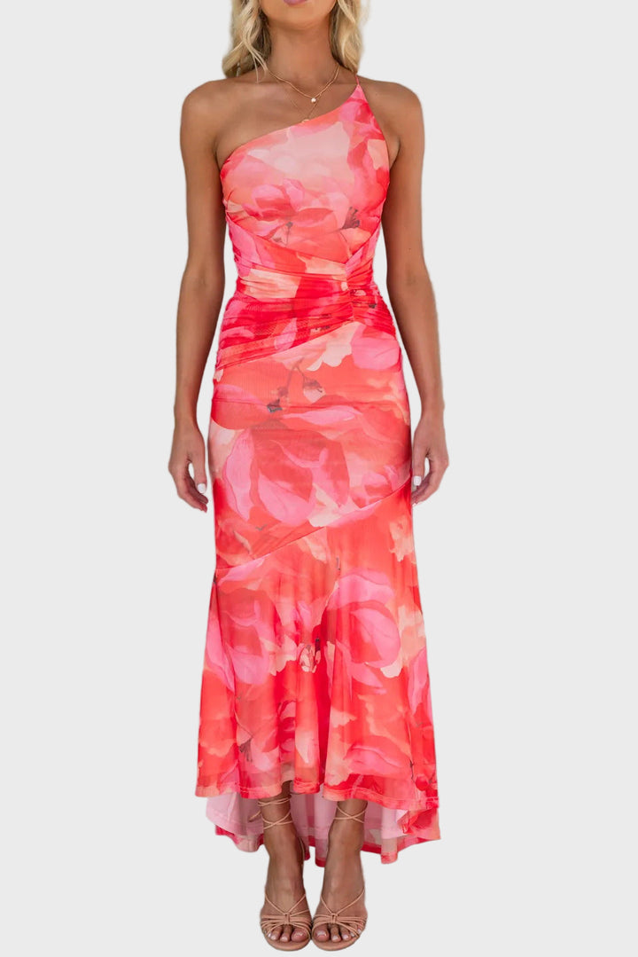One-Shoulder Floral Midi Dress