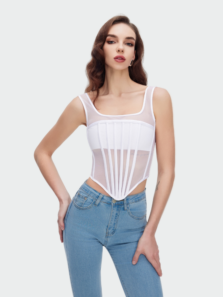 Celeste White Mesh Corset Top