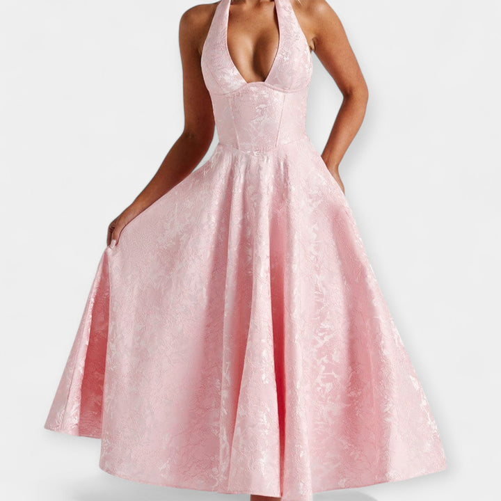 Midi Dress with Open Back and Corset Design