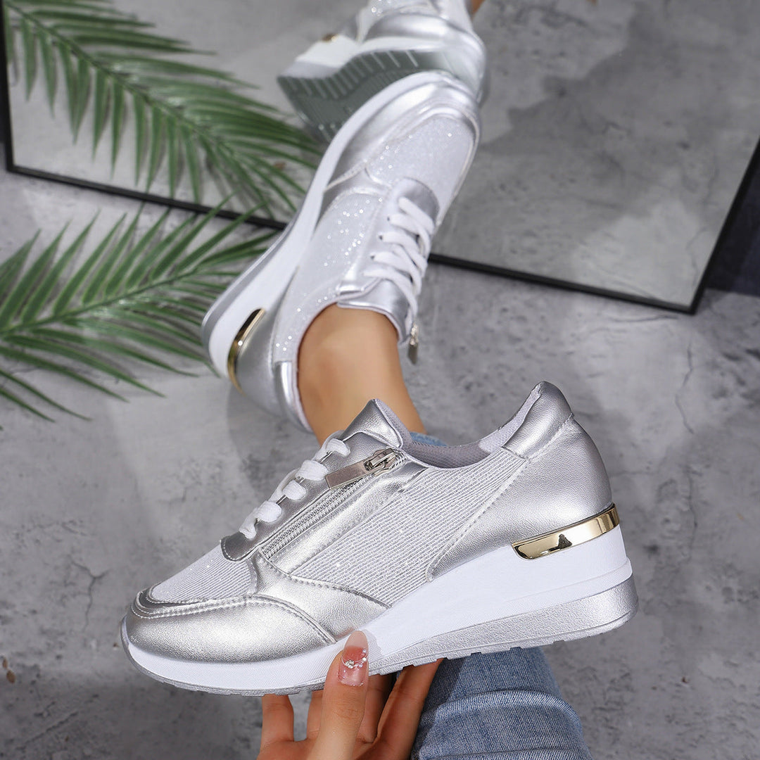 GlamRise Metallic Wedge Sneakers