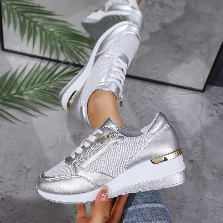 GlamRise Metallic Wedge Sneakers