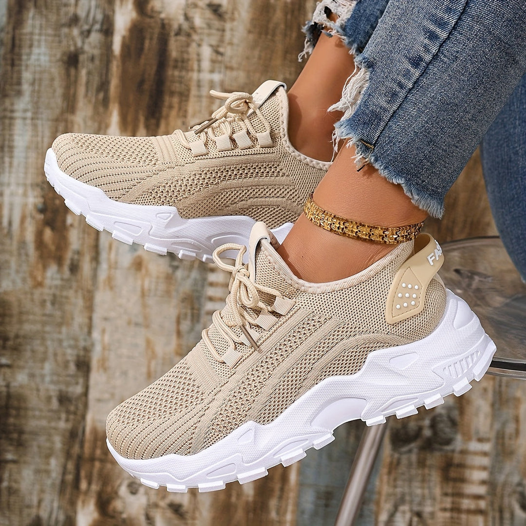 Beige Breathable Knit Sneakers