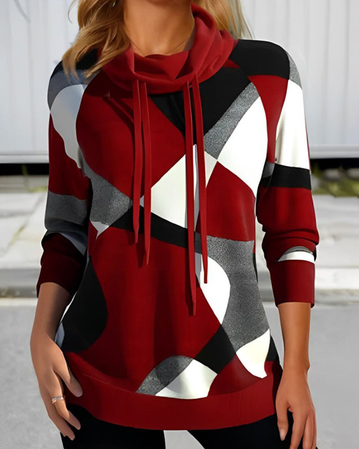 Abstract Elegance Cowl Neck Top