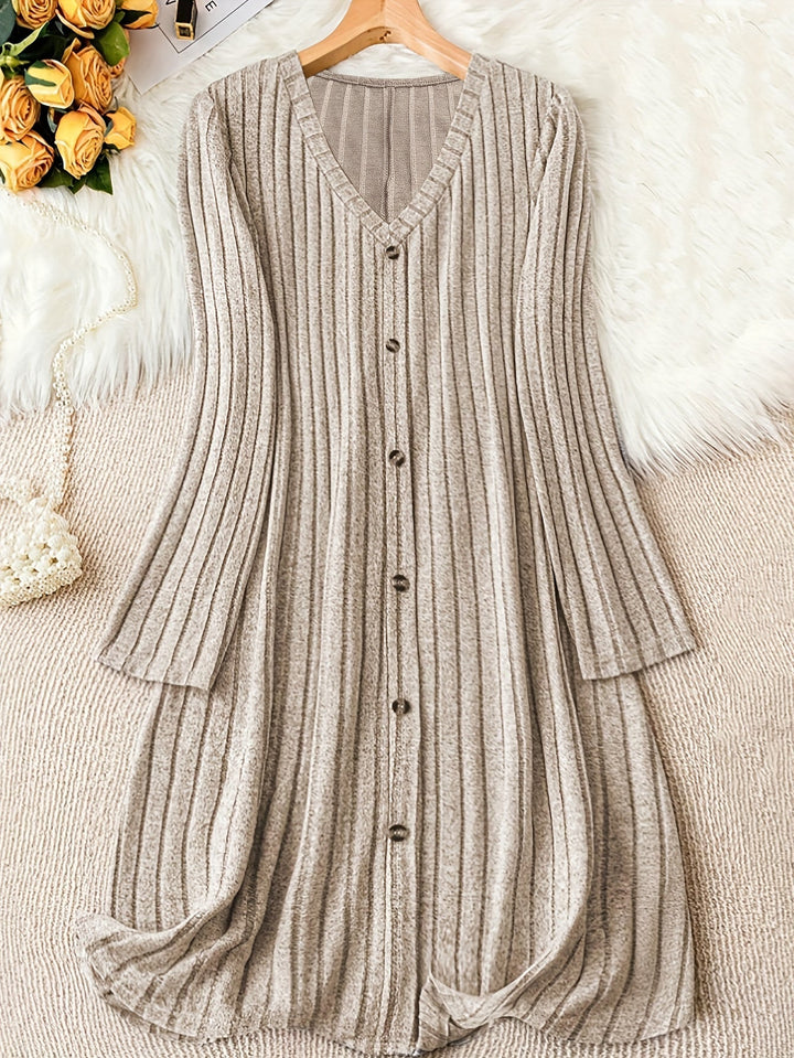 Buttoned Ribbed Knit Dress