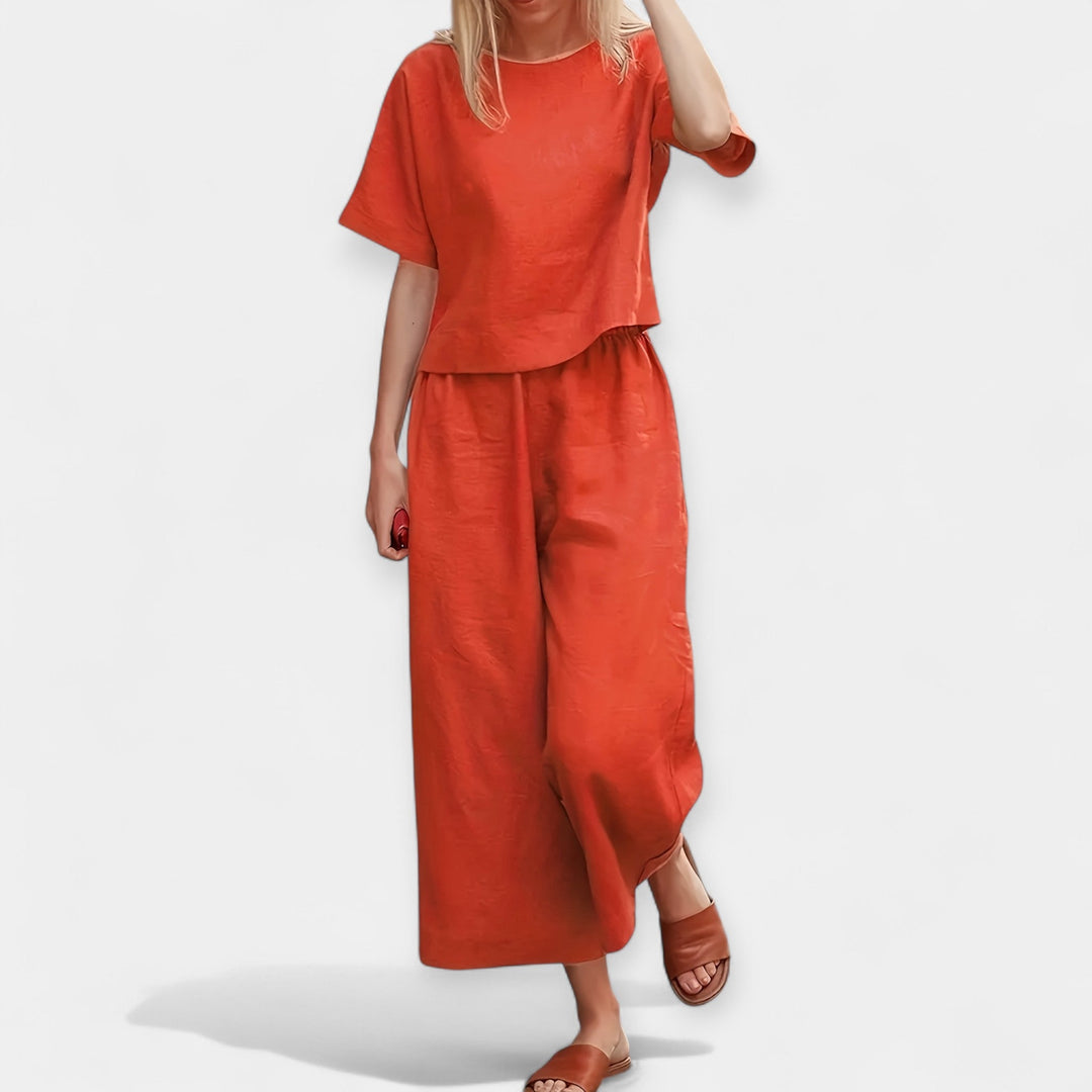 Airy Pants Set with Short-Sleeve Top