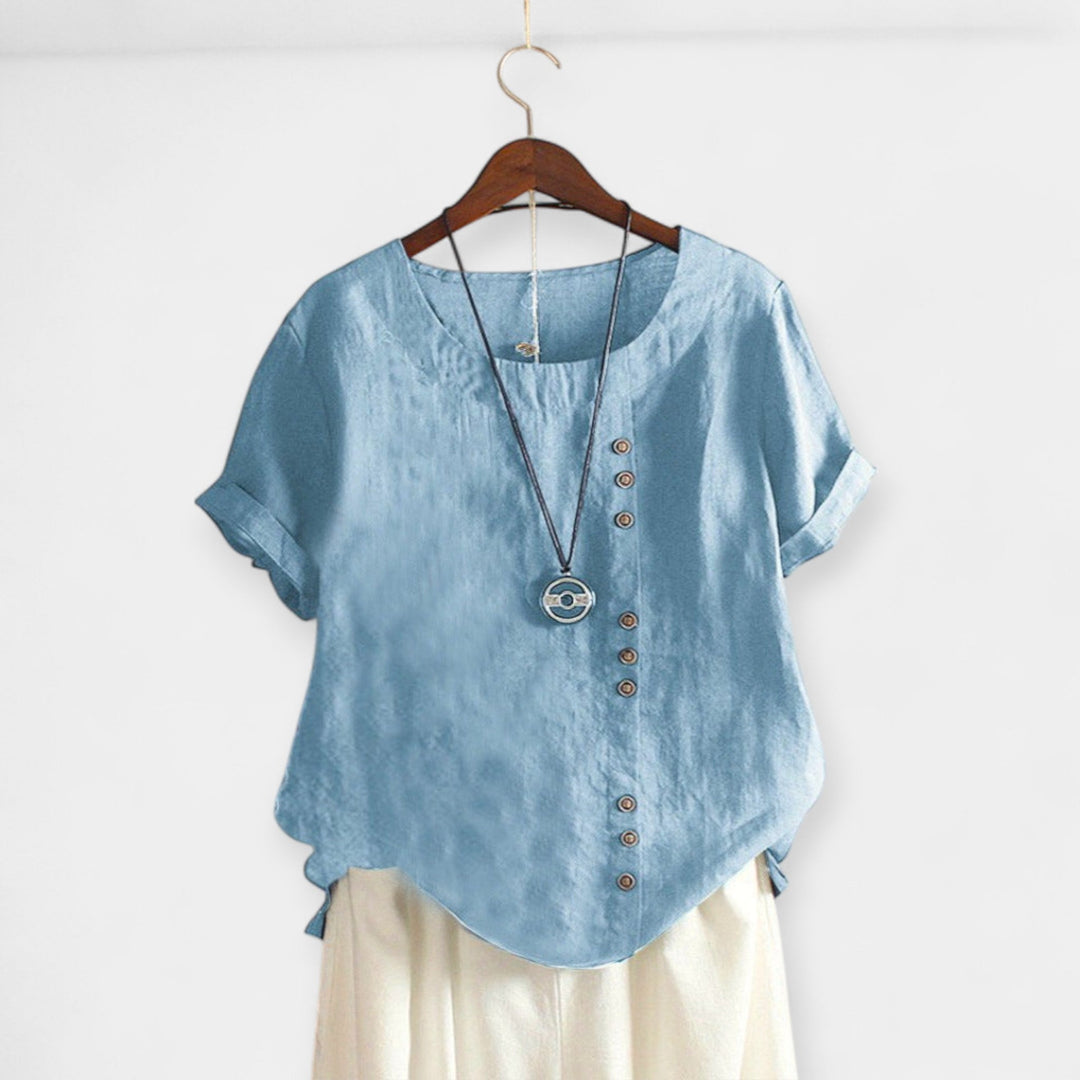 Short-Sleeve Button-Up Blouse