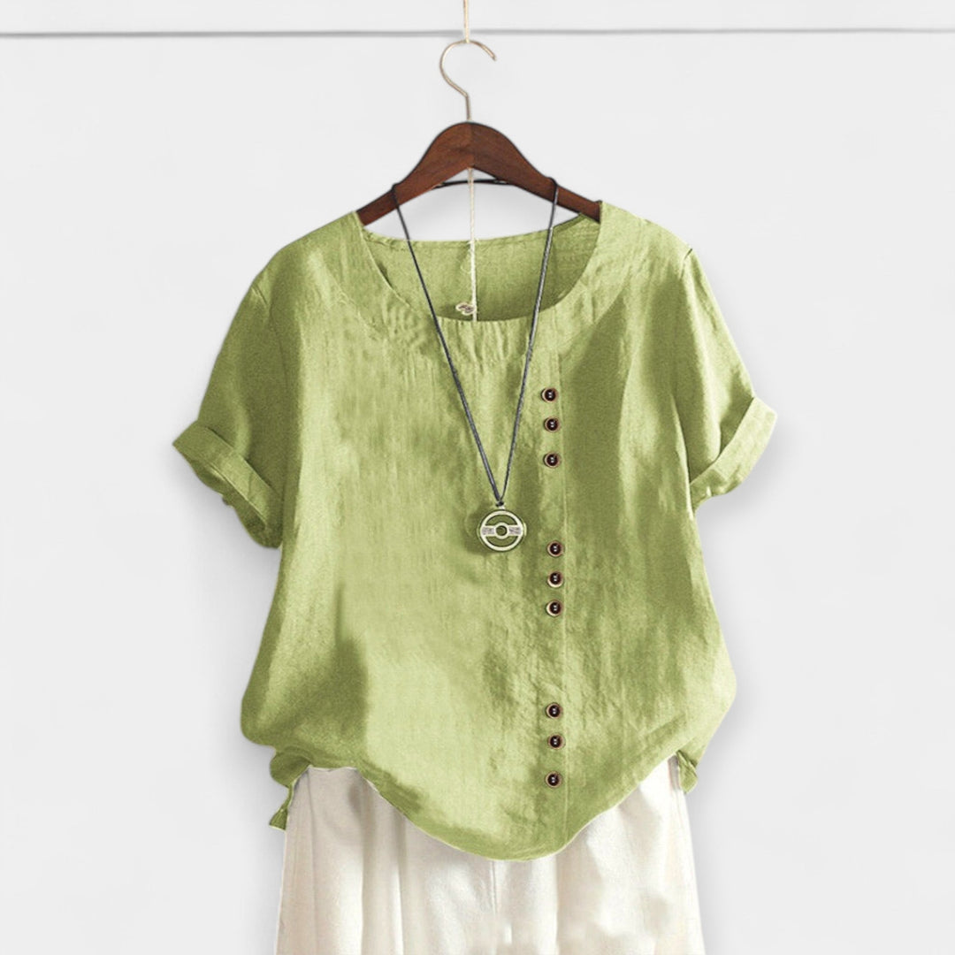Short-Sleeve Button-Up Blouse