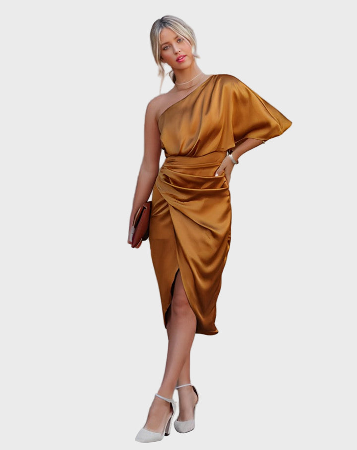 Elegant  One-Shoulder Satin Dress