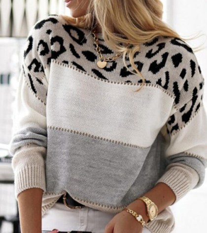 Chic Leopard Color Block Sweater