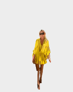 Mini Dress with High Waist and V-Neckline