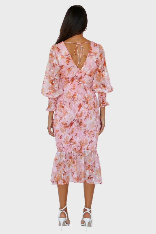Blush Garden Long-Sleeve Midi Dress