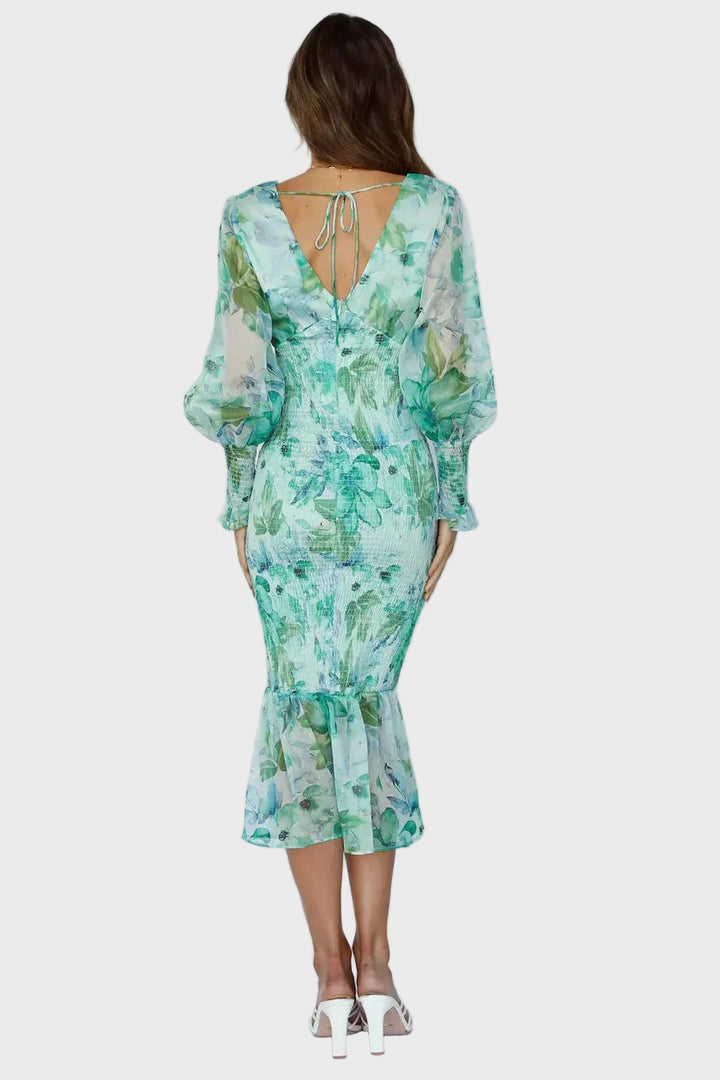 Blush Garden Long-Sleeve Midi Dress
