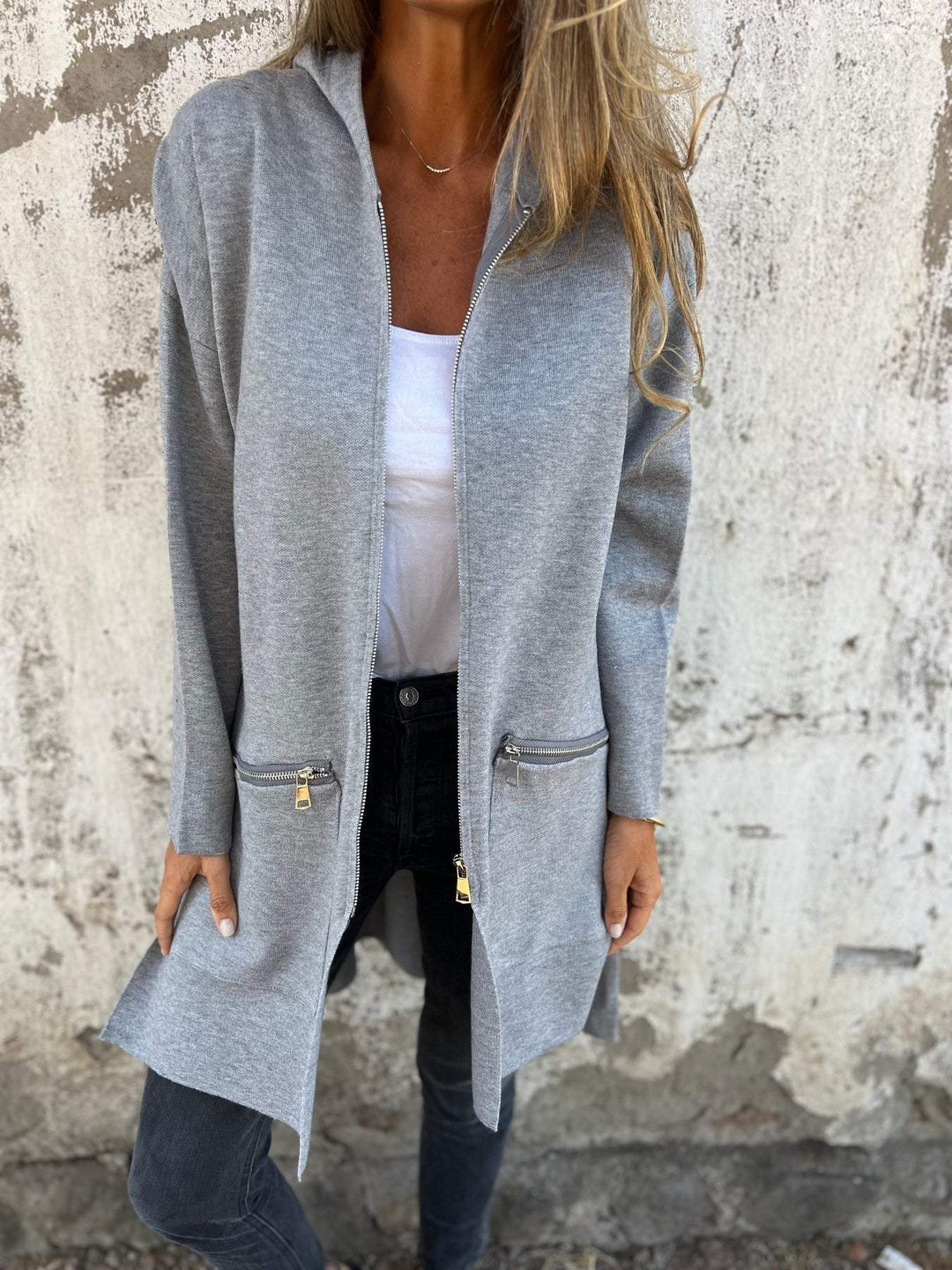 Camel Chic Longline Hoodie Cardigan