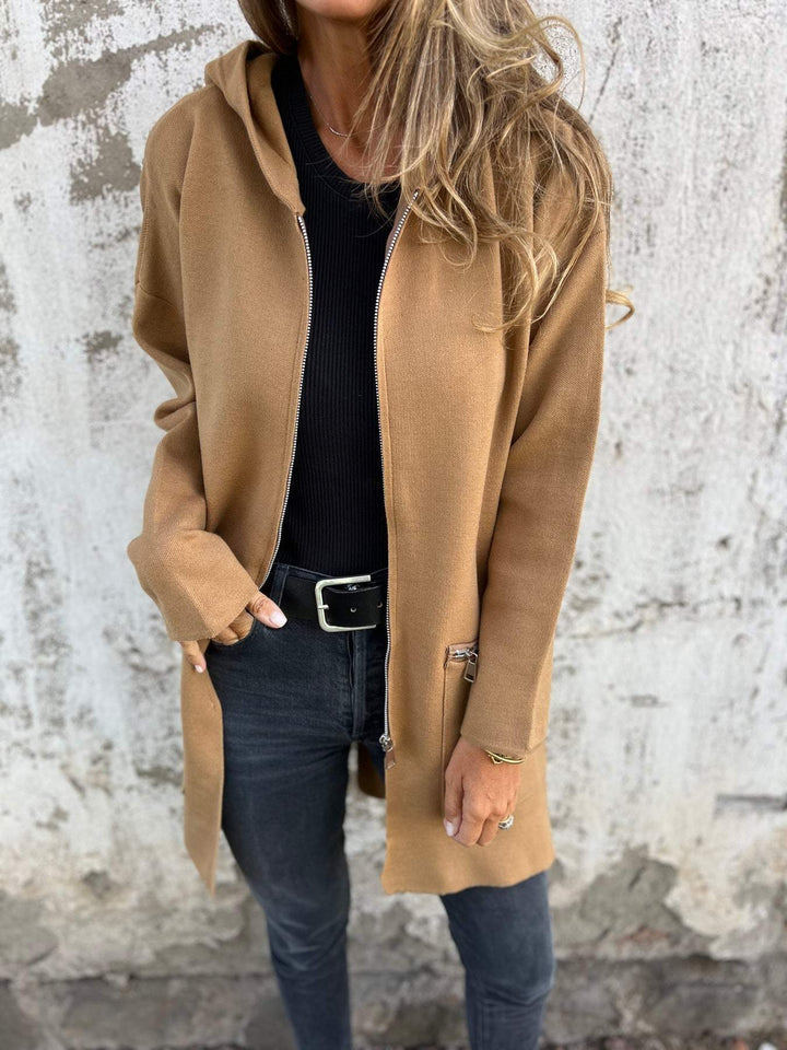 Camel Chic Longline Hoodie Cardigan